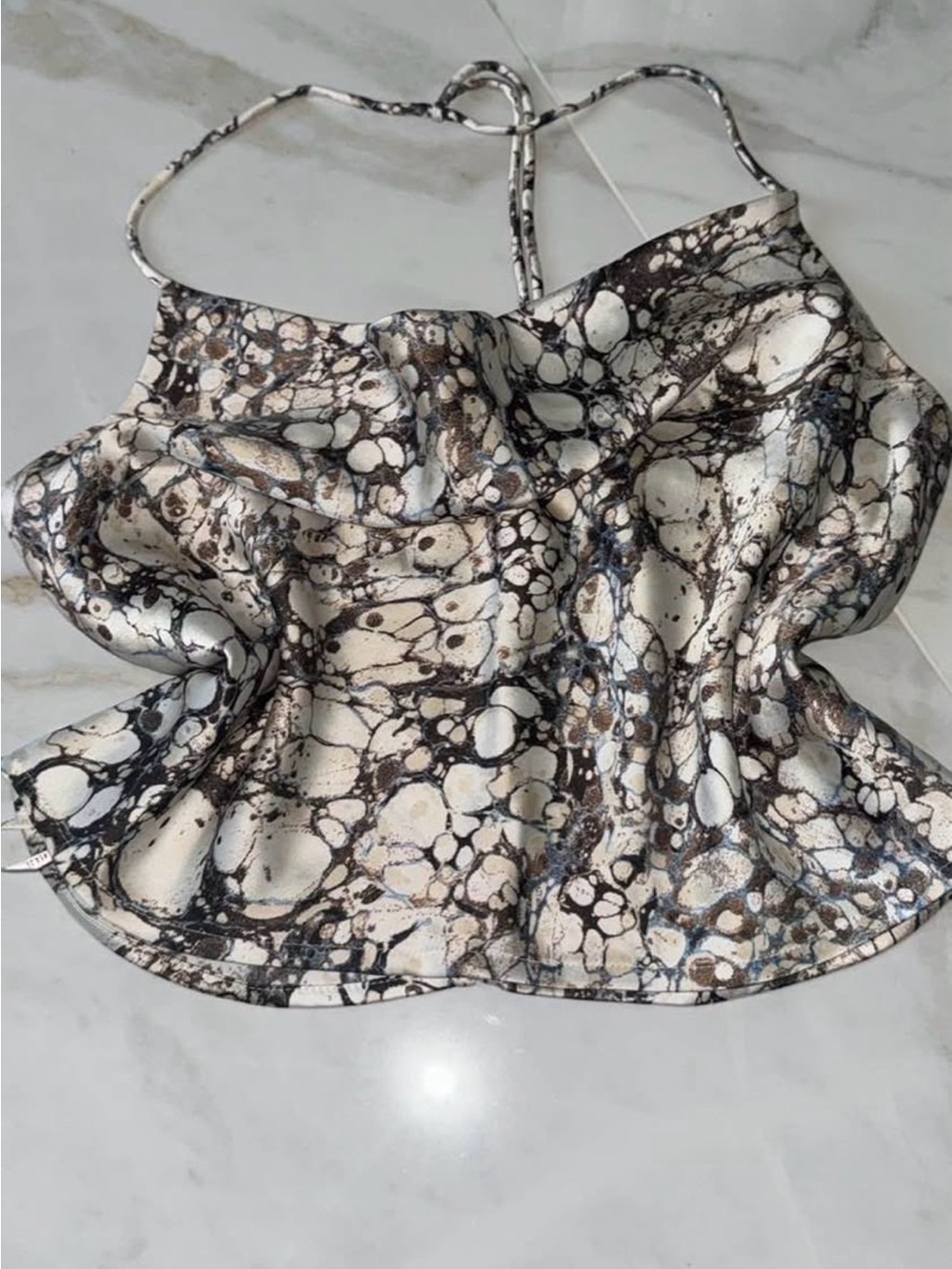 Forever 21 Marble-Print Satin Cami in Cream and Brown
